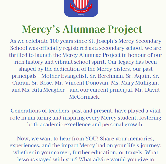 Celebrating 100 years – Mercy’s Alumnae Project